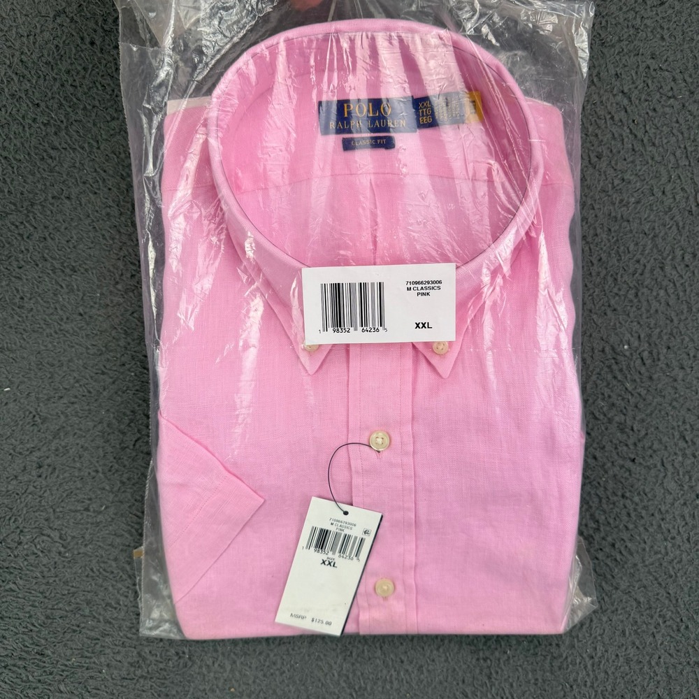 Polo Ralph Lauren Mens XXL Pink Linen Short Sleeve Button Down 710966293006
